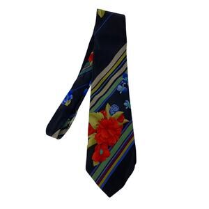 Leonard Paris Silk Tie Italy Designer Luxury Necktie Red Blue Floral Stripe